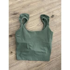 Blogilates Romantic Ruffle Tank Top Shelf Bra Nip Cushion Layer Womens M Green